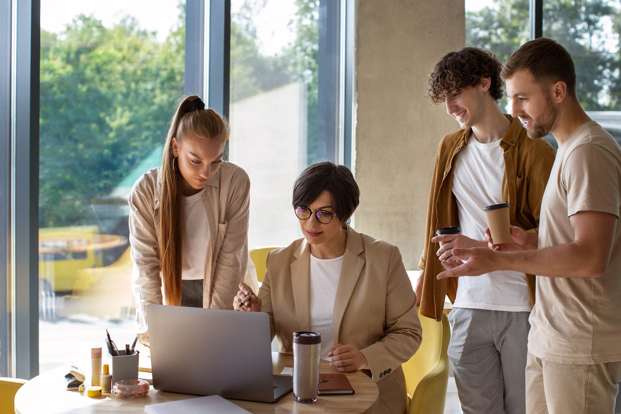 Colleagues working in a cozy office